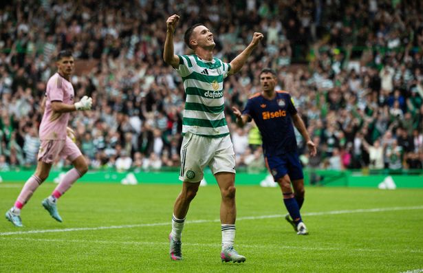 Celtic's Johnny Kenny celebrates scoring against Newcastle 