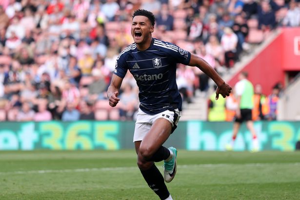 Ollie Watkins celebrates after scoring for Aston Villa away at Southampton.