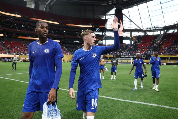 Tosin Adarabioyo #4 and Cole Palmer #10 of Chelsea FC applauds the fans during the FIFA Club World Cup 2025 group D match between Chelsea FC and Los Angeles Football Club at Mercedes-Benz Stadium on June 16, 2025 in Atlanta, Georgia