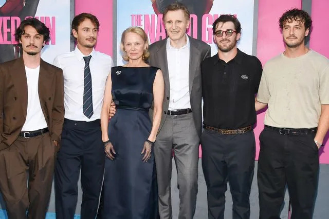 Kristina Bumphrey/Variety via Getty Dylan Jagger Lee, Brandon Thomas Lee, Pamela Anderson, Liam Neeson, Daniel Neeson, and Micheál Neeson on July 28.