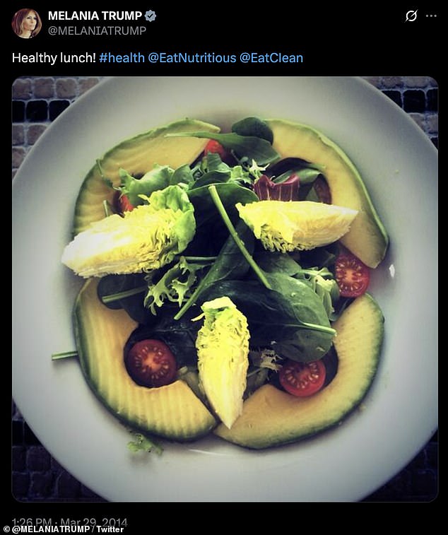 Her simple meals include an avocado salad with lettuce and cherry tomatoes