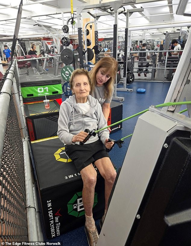 Mary Coroneos, 100, works out three times a week, where she focuses on strength and balance.