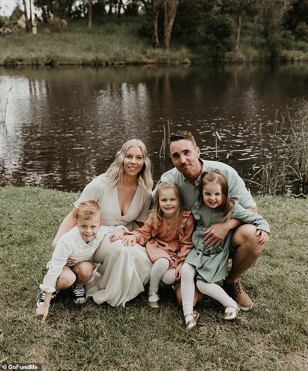 Paul Leslie Matts (pictured with his wife Danni, his daughter Harlow and step-children Archer and Jasmine) died on July 8 while on holiday with his family