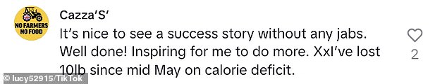 Many flooded the comments to praise Lucy on her transformation, while others eagerly asked for tips on how to kick-start their own weight loss journeys
