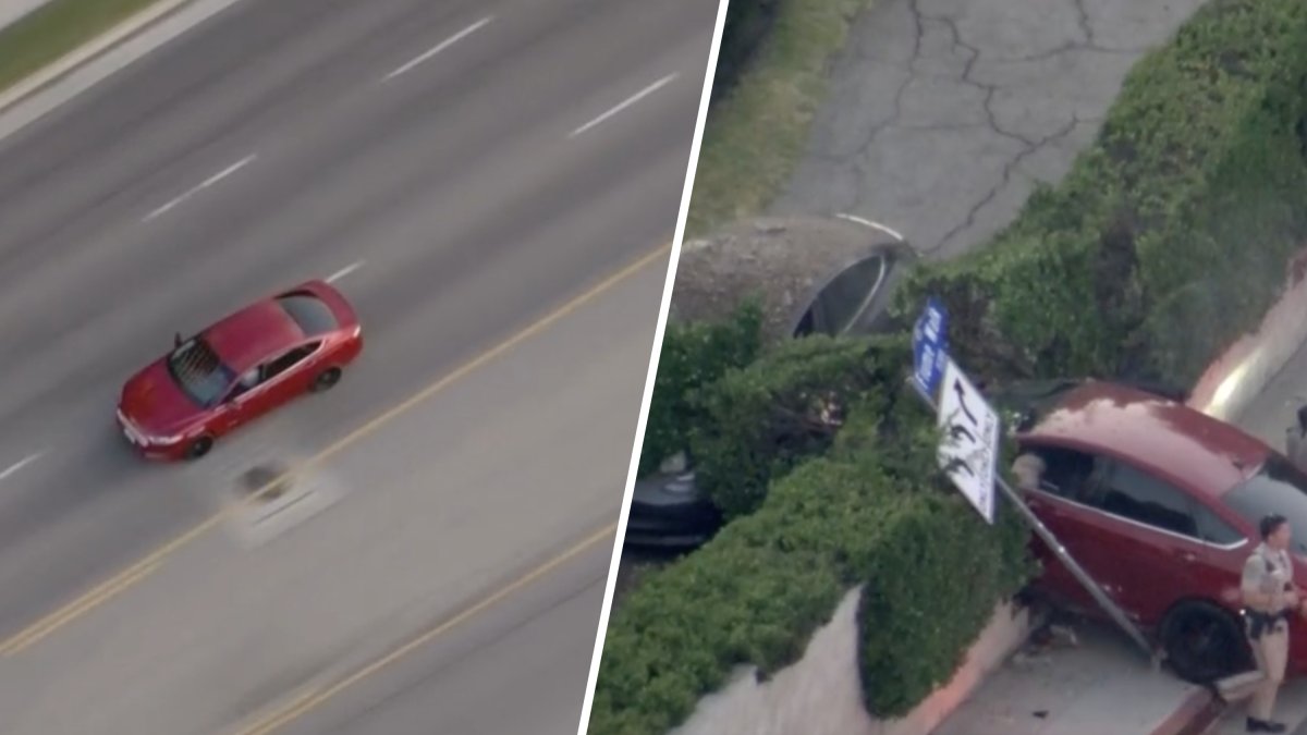 DUI driver crashes into concrete wall during pursuit in Encino – NBC Los Angeles
