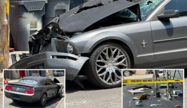6 pedestrians struck by Ford Mustang that crashed into NYC scaffolding before driver, passenger flee