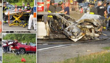 Six hurt when car barrels into oncoming NYC traffic