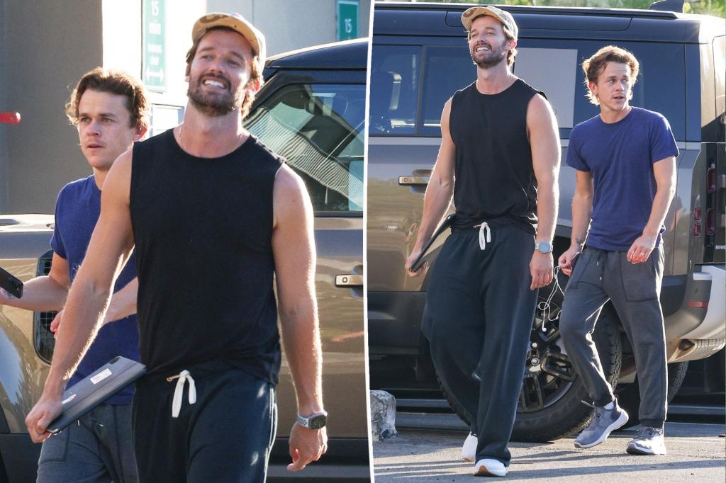 Patrick Schwarzenegger shows off toned arms during LA outing with John Owen Lowe