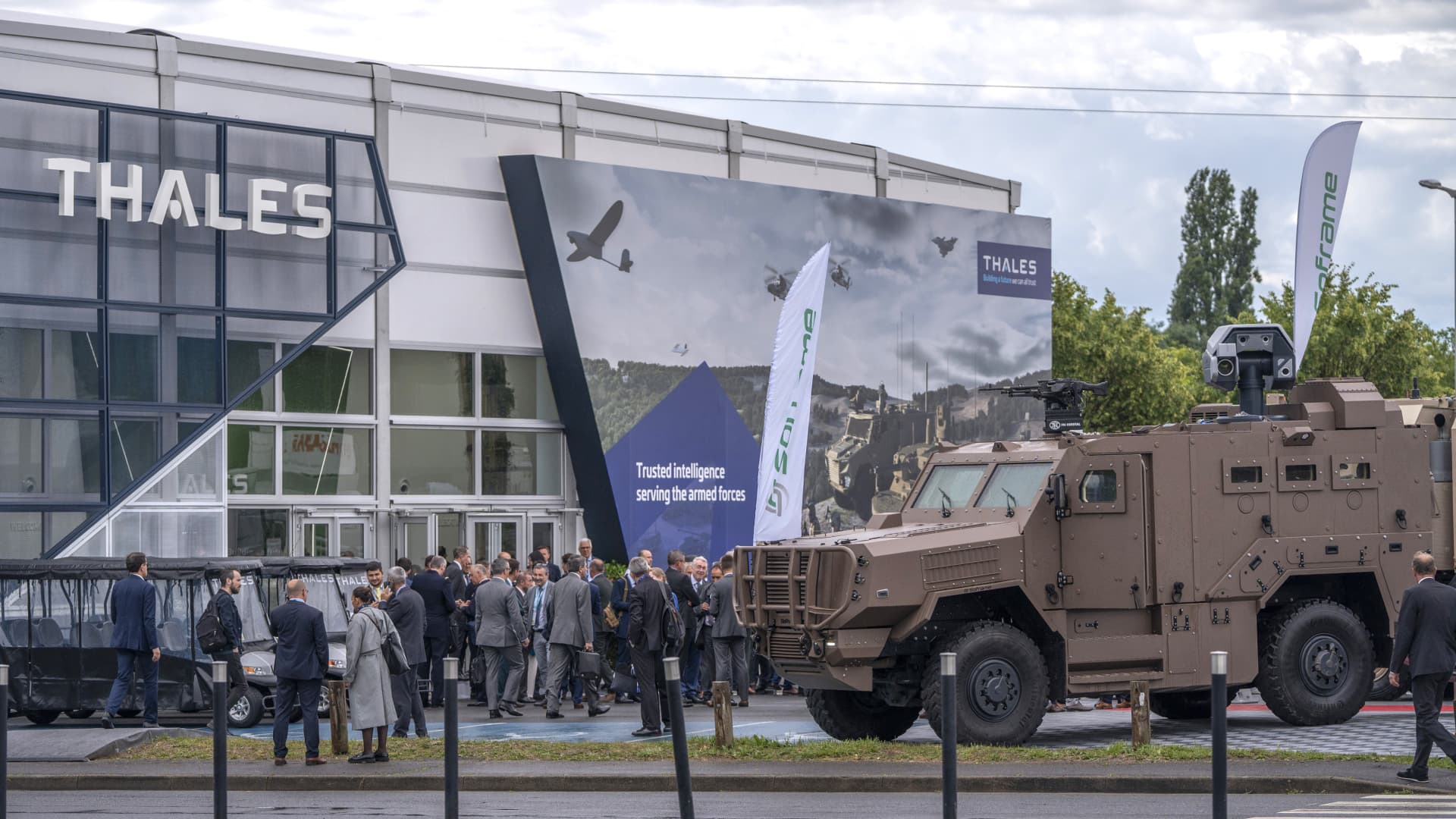 Advertising for Thales SA military products at the Eurosatory Defense and Security expo in Paris, France, on June 18, 2024.