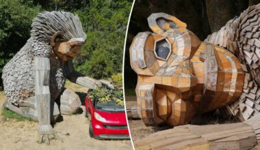 Giant trolls built from trash want to save humans from themselves