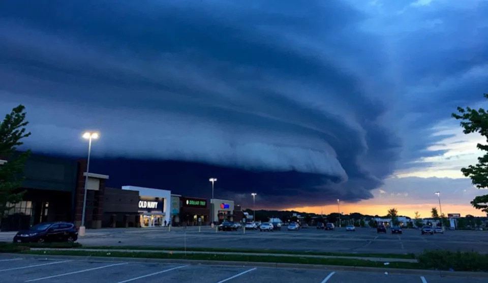 A shelf cloud associated with a line of severe storms rolls over Rochester&comma; Minnesota on May 25&comma; 2018&period; Credit&colon; Whitney Tonne