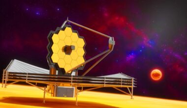 Illustration of the James Webb Space Telescope capturing an image of exoplanet 14 Herculis c. Image generated by AI.