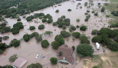 An aerial shot of the devastating flash flooding in Texas.