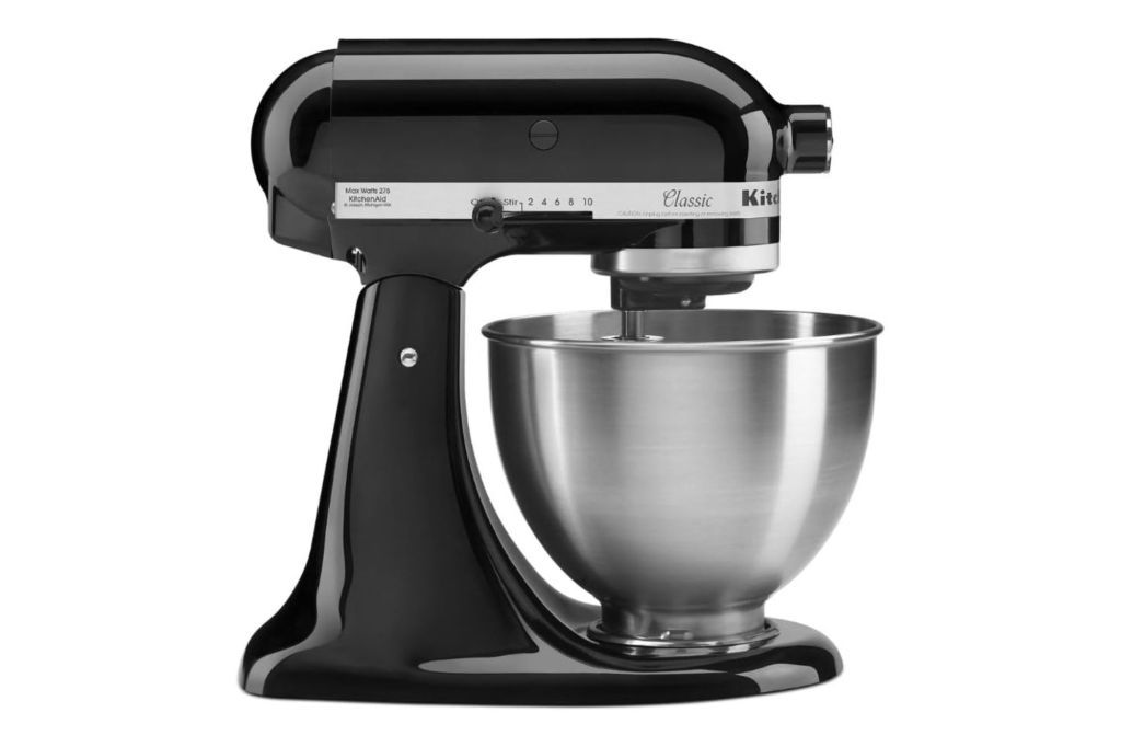 A black KitchenAid mixer