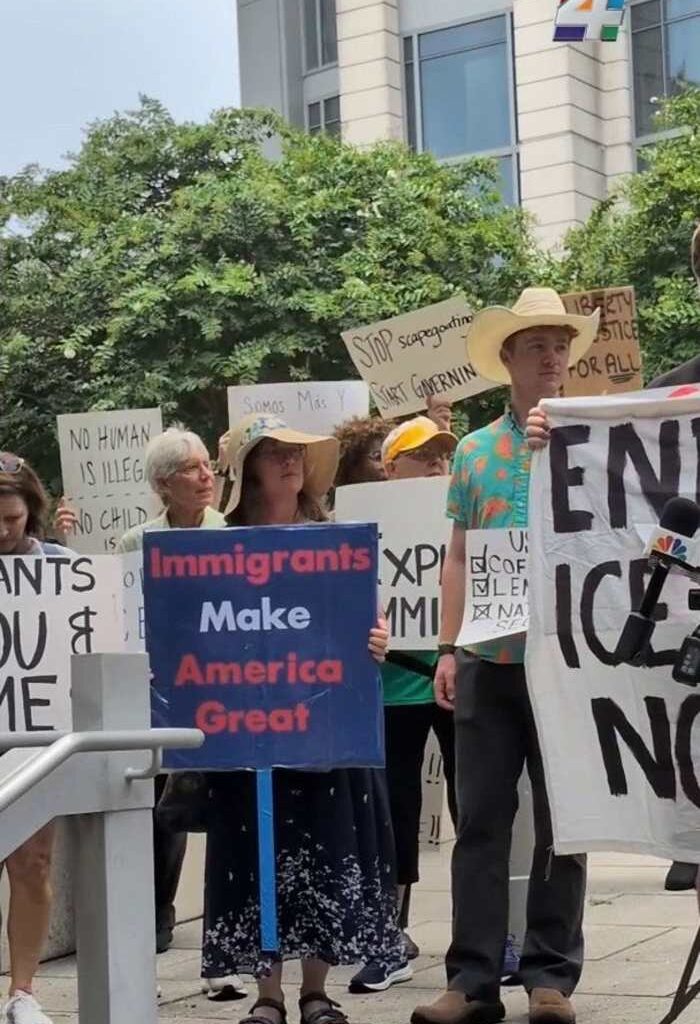Immigrant rights advocates protest against construction of detention facility at Camp Blanding