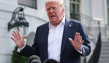 President Donald Trump answers questions