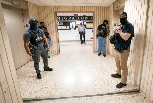 Federal law enforcement officers are pictured in the Jacob K. Javits Federal Building Thursday, July 3, 2025 in Manhattan, New York. (Barry Williams/ New York Daily News)