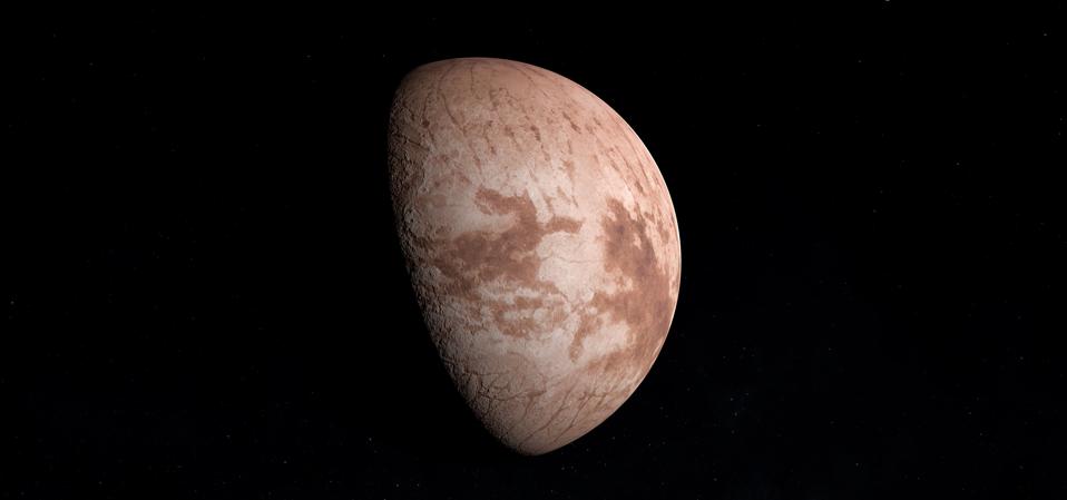 Sedna orbiting near of Neptune planet. 3d render