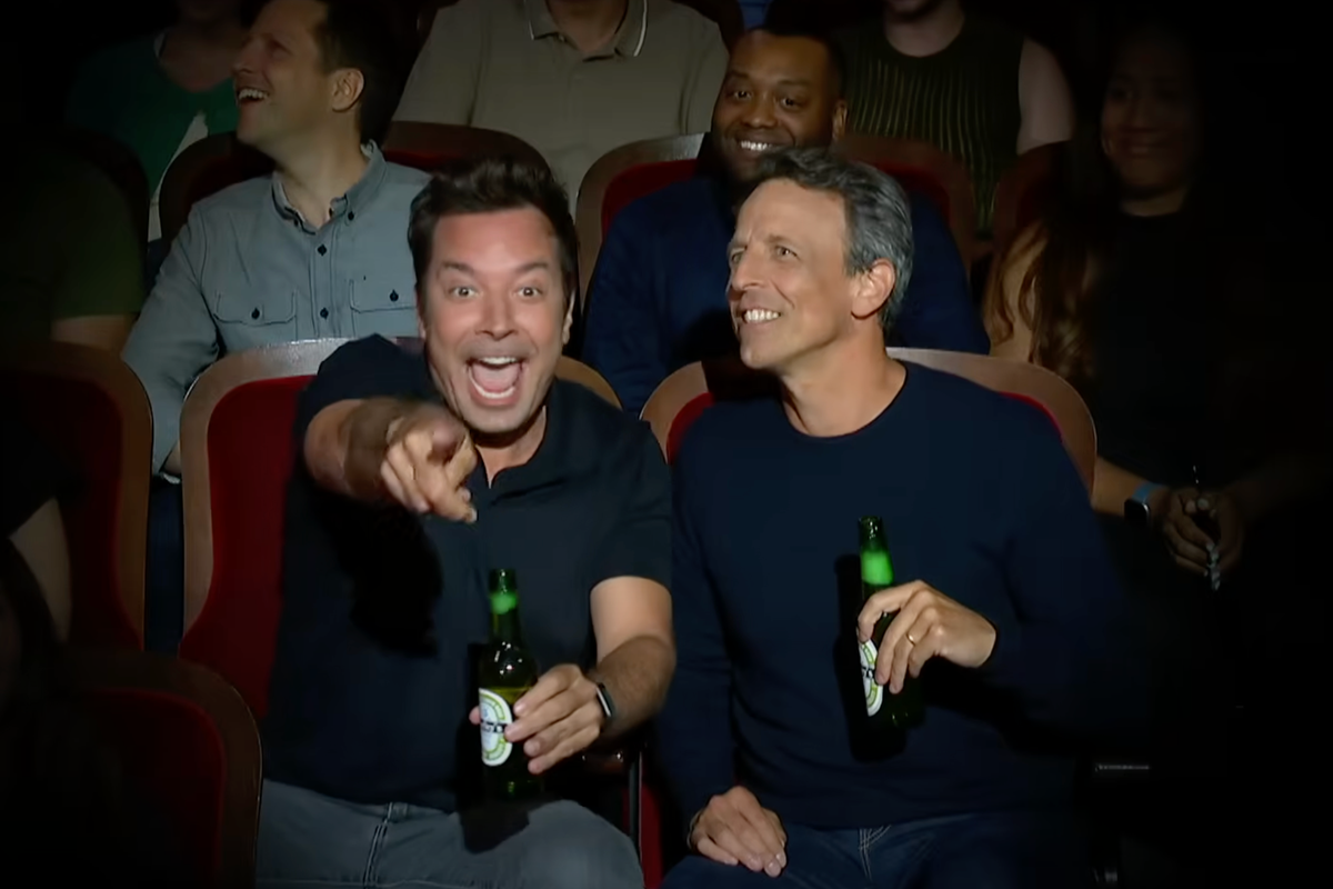 Jimmy Fallon, Seth Meyers and other late night hosts spoof Coldplay kiss cam to call out Colbert cancellation