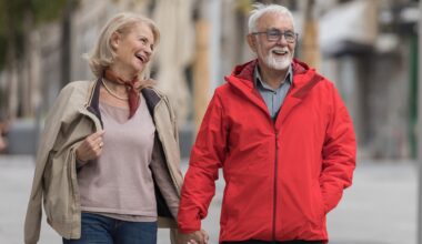 An Older Woman and her Husband are Spending a Wonderful Day Together in City Walk. stock photo
