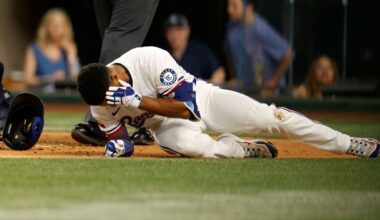 Rangers' Marcus Semien takes pitch to helmet, stays in to score