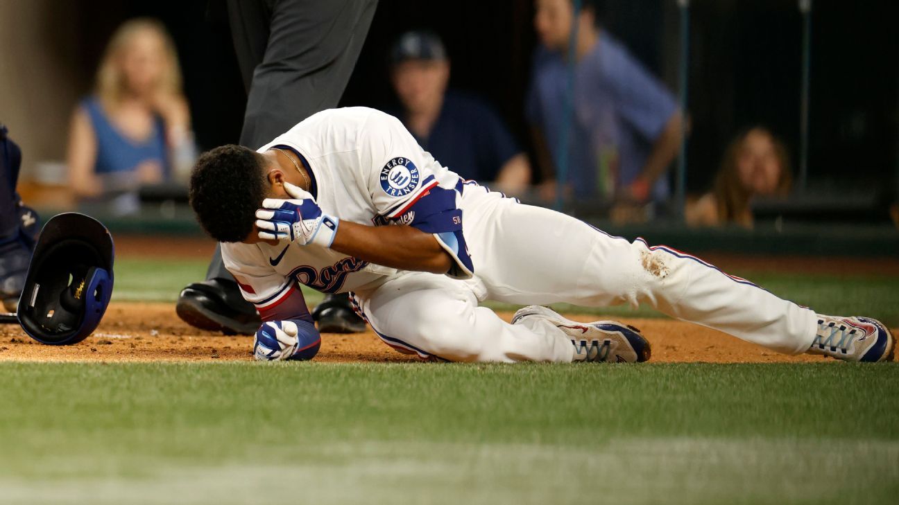 Rangers' Marcus Semien takes pitch to helmet, stays in to score