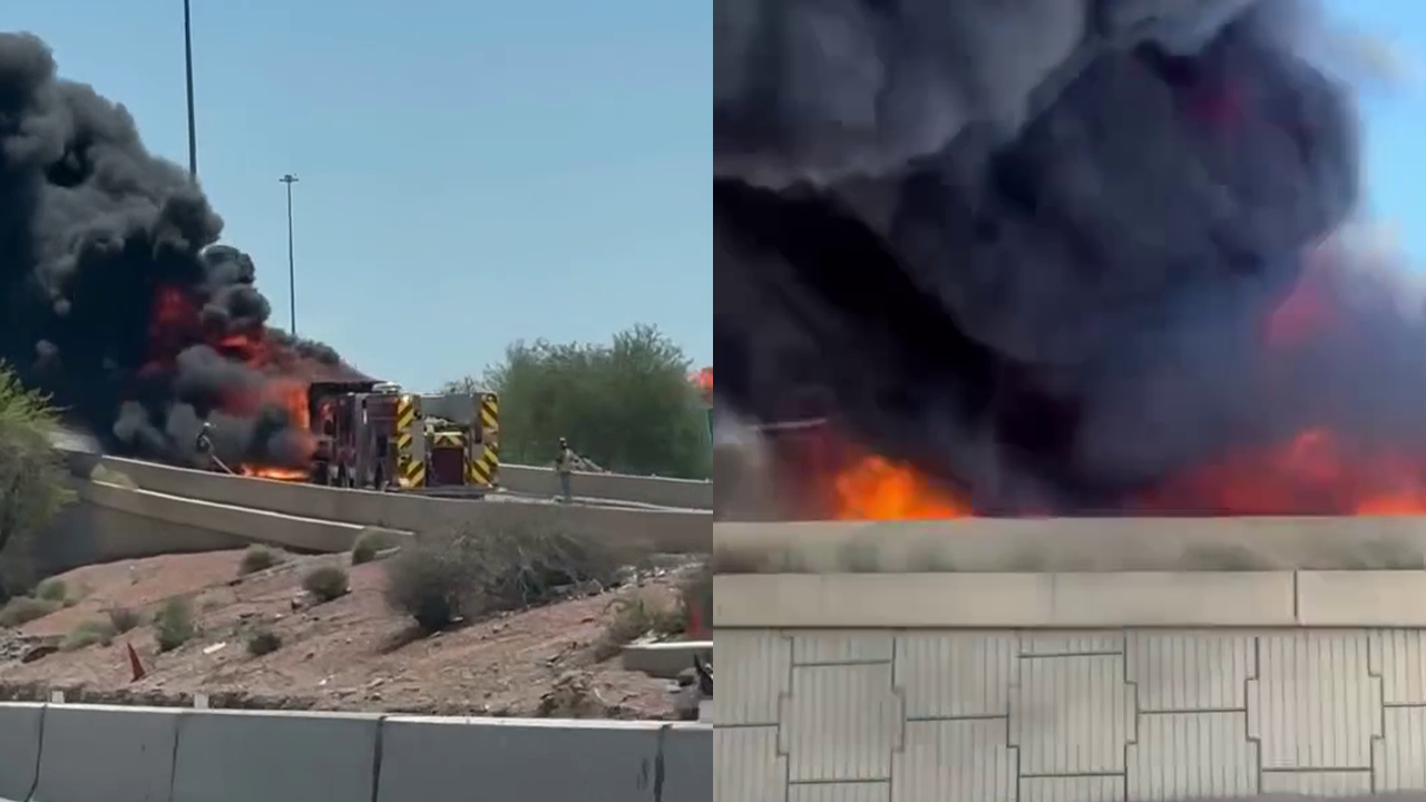 RV catches fire on I-17 in north Phoenix, family escapes unharmed