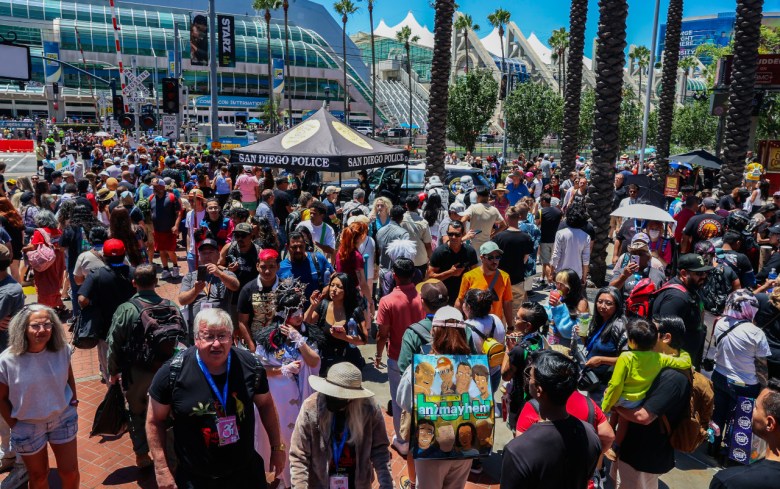 Streets packed with people outside the San Diego Convention Center for Comic-Con.