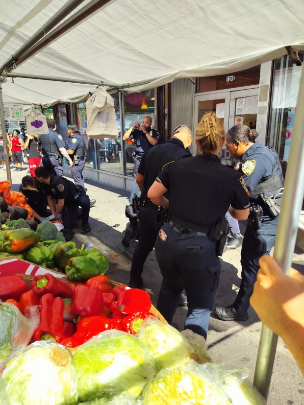 NYPD on the scene where multiple people were shot and slashed at Southern Blvd and Westchester Ave. on July 8, 2025 in the Bronx. (Courtesy Selcuk Sagdic)