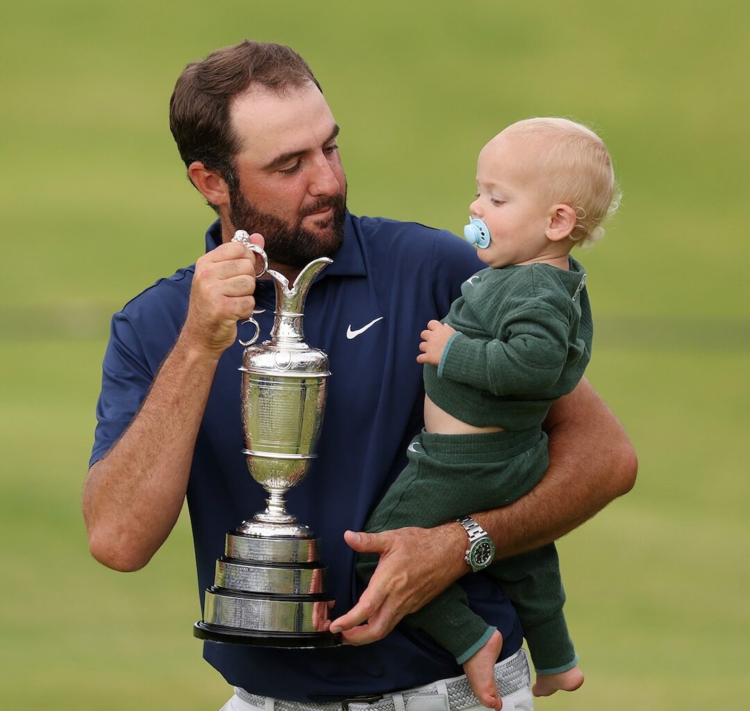 Golfer Scottie Scheffler’s 14-Month-Old Son Bennett Has On Par Reaction to British Open Win - E! Online