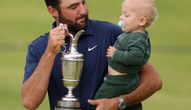 Golfer Scottie Scheffler’s 14-Month-Old Son Bennett Has On Par Reaction to British Open Win - E! Online