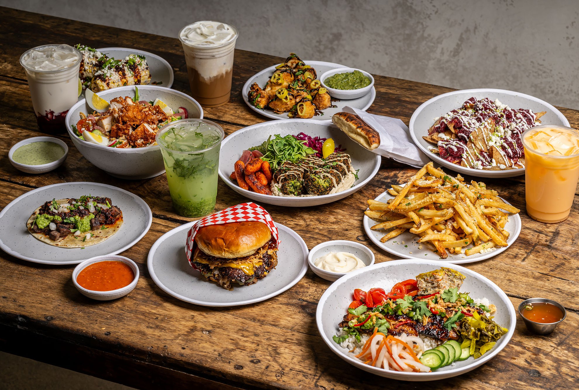 A group of fast-food dishes from Local Kitchens in Los Angeles.