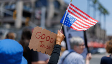 Good Trouble Lives On protest in Huntington Beach