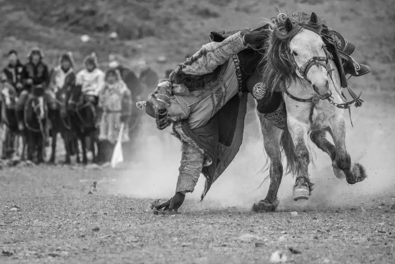 Mongolian eagle hunters are Kazakhs who have a tradition of hunting on horseback