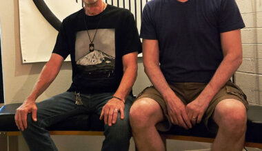 Fervor Records co-owners David Hilker, left, and Jeff Freundlich sit in the Fervor office on July 15 in the Sunnyslope neighborhood of North Phoenix.