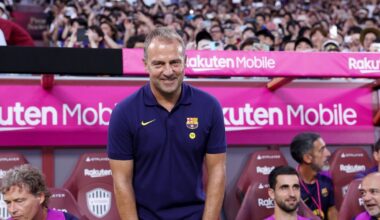 Barcelona boss Hansi Flick reacts to Ronald Araujo exit talk