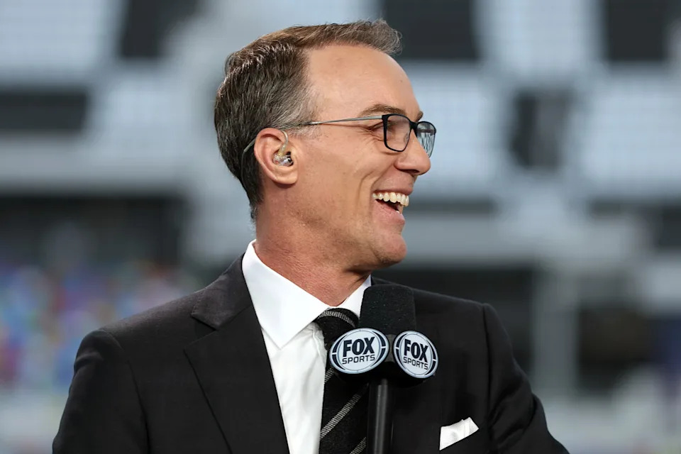 DAYTONA BEACH, FLORIDA - FEBRUARY 18: FOX Sports NASCAR Raceday broadcaster and former NASCAR Cup Series drivers Kevin Harvick on set after the NASCAR Cup Series Daytona 500 was postponed due to weather at Daytona International Speedway on February 18, 2024 in Daytona Beach, Florida. (Photo by Adam Glanzman/Getty Images)Adam Glanzman&sol;Getty Images