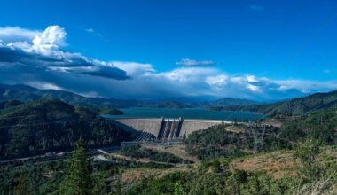 Shasta Dam on Shasta Lake in Shasta-Trinity National Forest near Shasta Lake, California, US, on Monday, June 19, 2023.