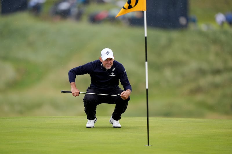 England's Lee Westwood on the 16th green on day one of The 153rd Open Championship at Royal Portrush. Photograph: Mike Egerton/PA