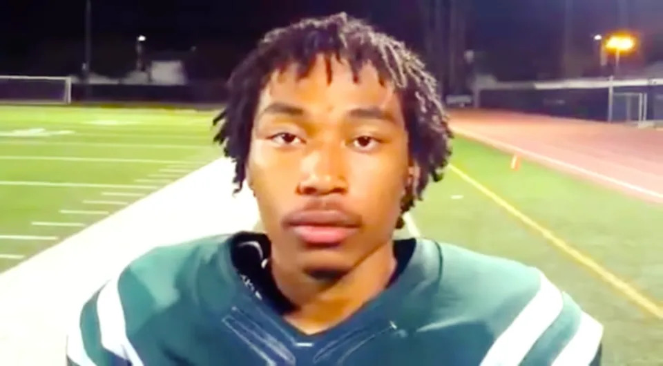 Shane Tamura during an interview while playing for the Granada Hills high school football team. 