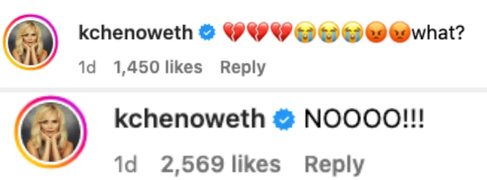 Comment by verified account: "NOOOO!!!" 1 day ago, 2,569 likes, and reply option