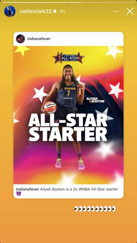 Caitlin Clark reacts to Indiana Fever's Aliyah Boston announcement on Instagram Aliyah Boston&comma; Instagram