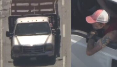 Slow police chase involving wobbly pickup truck in Los Angeles