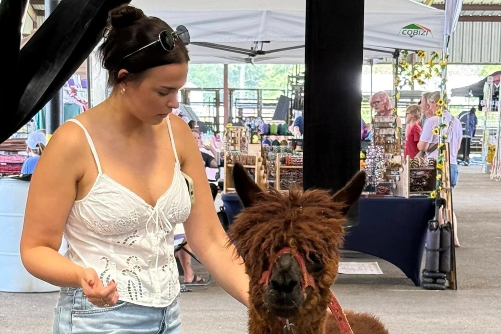 woman petting llama