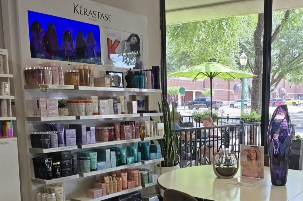 Shelves of products at a hair salon