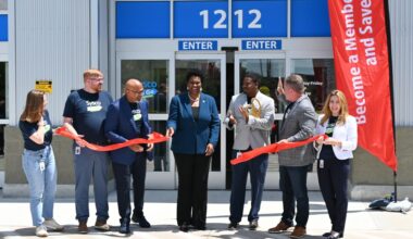 Houston Council member Martha Castex-Tatum and Lindsay Hirsch, Sysco’s head of growth strategy, planning and design, spoke at the opening before the ribbon cutting. (Roo Moody/Community Impact)