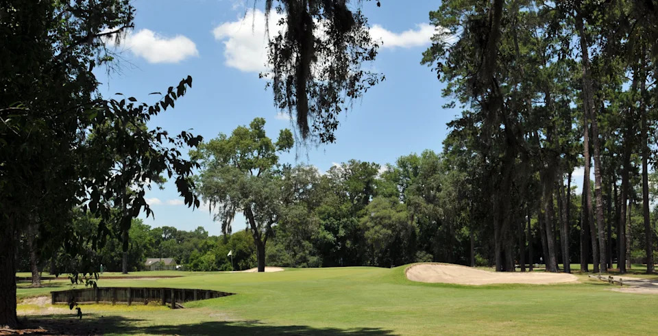 The par-3 sixth hole of the Hyde Park Golf Club shows the large bunker on the right and the edge of the pond on the left that led to World Golf Hall of Fame member Ben Hogan making an 8-over 11 during the 1947 Jacksonville Open.