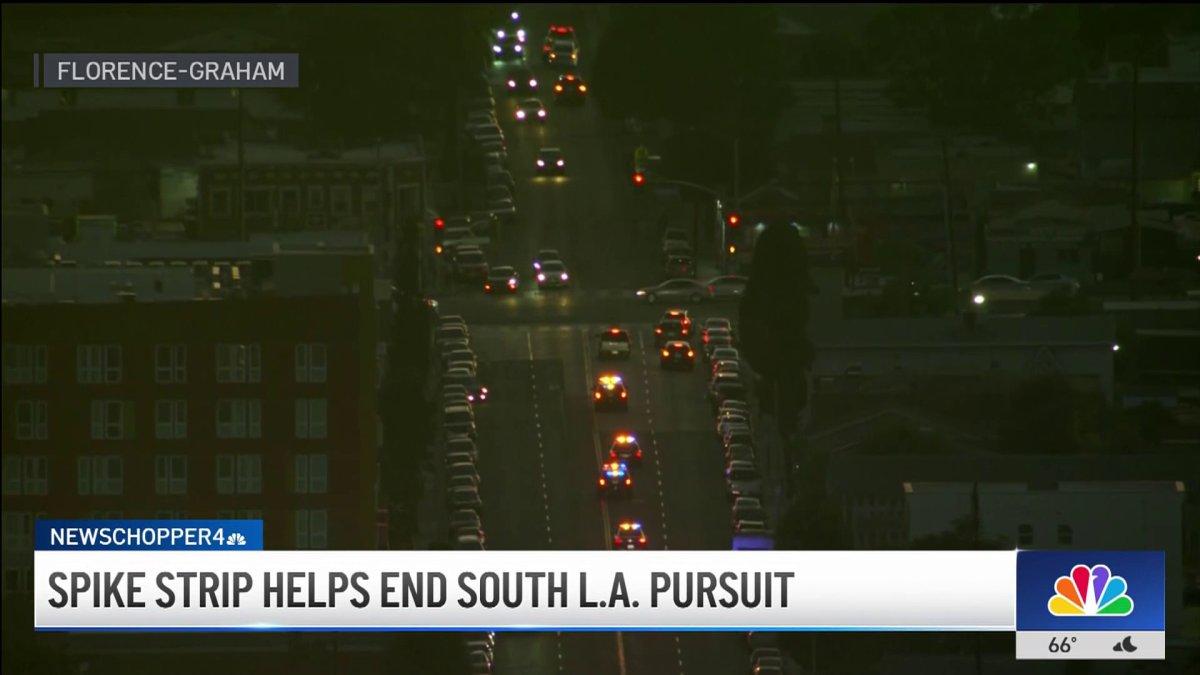 Spike strip deployment leads to termination of car chase in South LA – NBC Los Angeles