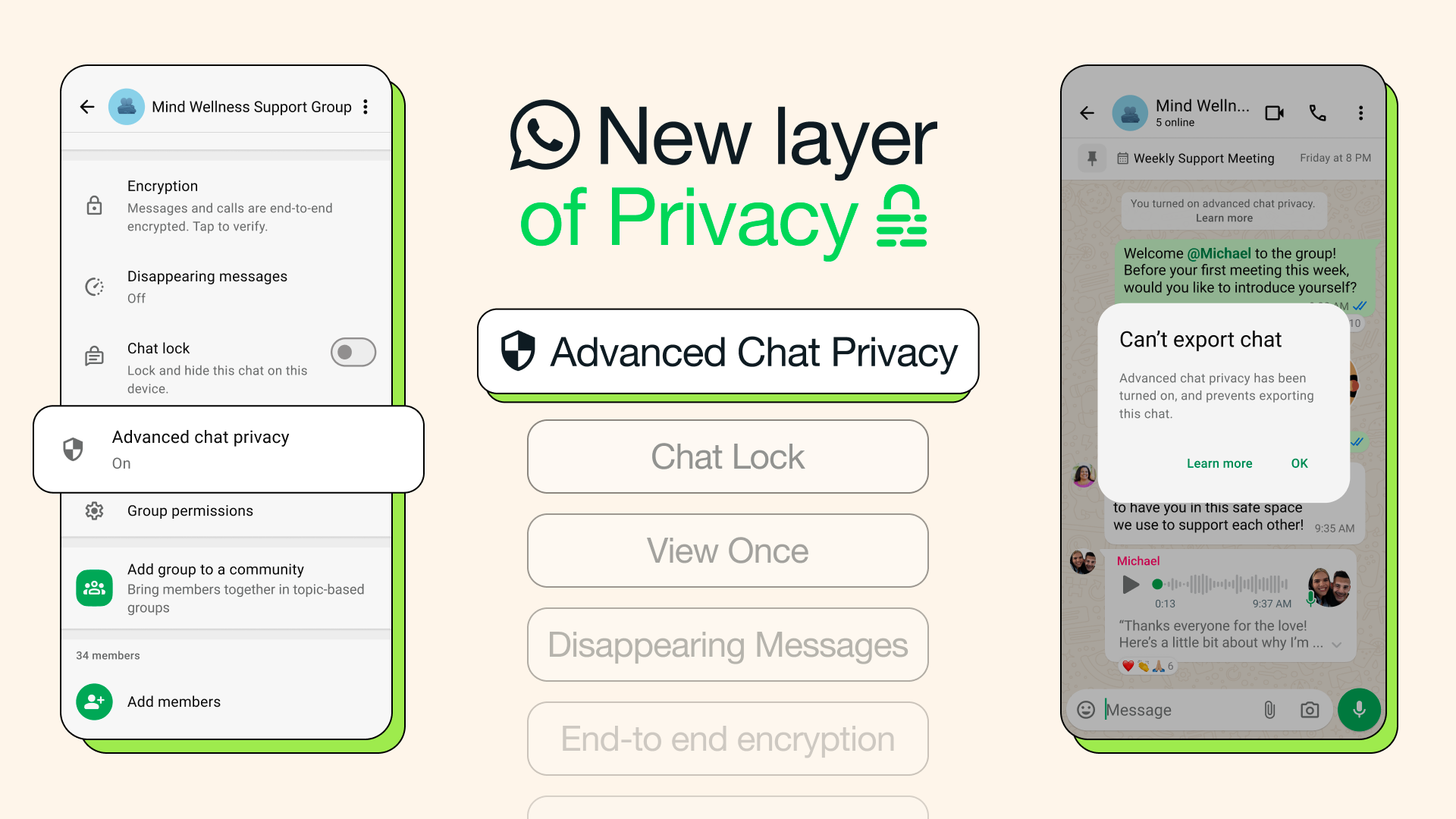 A graphic highlighting WhatsApp's new Advanced chat privacy feature.