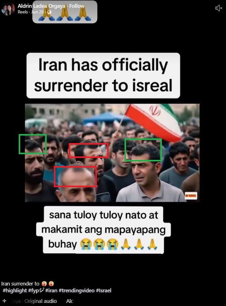 <span>Screenshot of the false Facebook post, with AI-generated features highlighted by AFP</span>